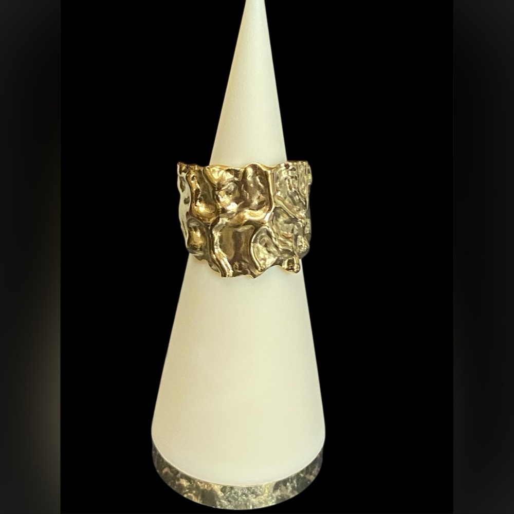 Hammered Pattern 304 Stainless Steel Plating 18K Gold Plated Women's Open Ring